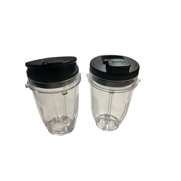 Ninja Replacement Blender Cups With Sip Lids - Set Of 2 - 16oz Clear & Black BPA - Picture 5 of 7